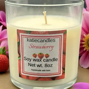 Strawberry Soy Wax Candle 8oz Handmade with Love Net wt 8oz Aromatic Home Decor