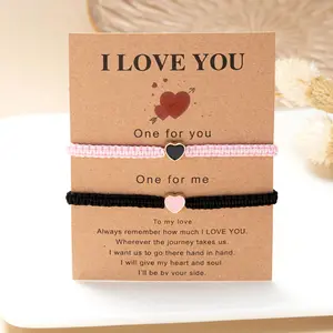 2-piece heart-shaped adjustable couple bracelet set, friendship bracelet set, perfect for anniversary or birthday gifts for boyfriends and girlfriends.