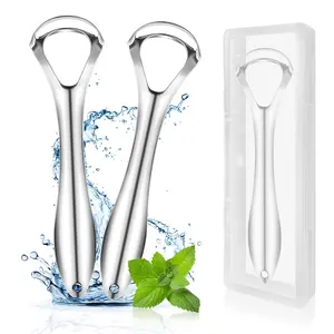2 Pack Dual Layers Metal Portable Tongue Scrapers for Adults Stainless Steel  Cleaner with Travel Case for Oral Care Tongue Scraper for Daily Care