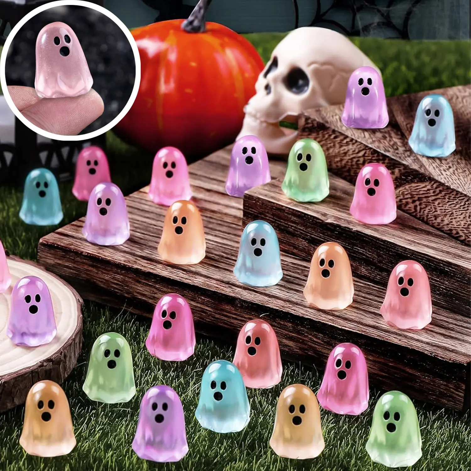 60Pcs Miniature Glow-in-the-Dark Resin Ghost Statues Figurines - Spooky Cute Halloween Decorations and Ornaments, Fall Accent Gift, Dollhouse Resin Models, Home Decor Decorative Piece