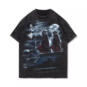 valentine shirts Japanese anime Naruto Akatsuki water and fire combination Uchiha, ghost shark washed old retro short-sleeved T-shirt fashion