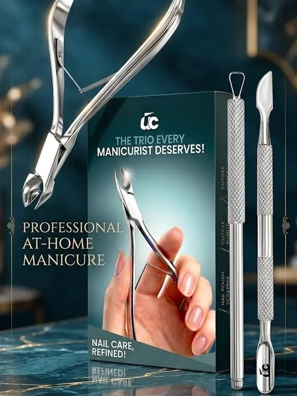 Stainless Steel 3-Piece Nail Care Kit - Utopia Care Cuticle Nipper, Pusher & Nail Scraper for Home Manicures with Precise Cutting Capability