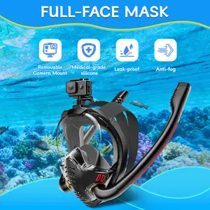 Full Face Snorkel Mask for Adults with Dry Top System, Anti-Fog & Anti-Leak, 180° Panoramic View, Safe Breathing Design, Action Camera Mount, Perfect for Ocean Snorkeling & Travel