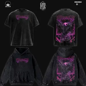 Monster Hunter Gore Magala Heavy Metal Vintage Washed Oversized T-Shirt & Hoodie | Purple Neon Graphic Tee | Faded Grunge Streetwear
