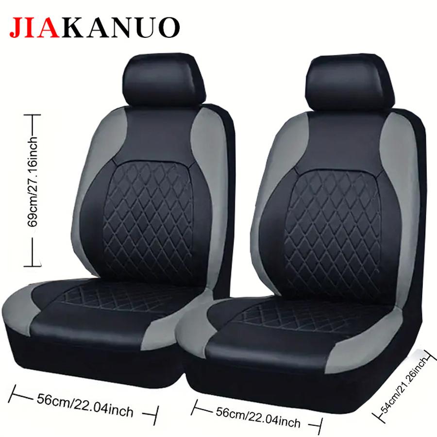 JIAKANUO Universal Car Seat Covers Set PU Leather for Two seats in the front row Full Protection Waterproof Anti-Scratch Fit Most Cars SUVs Vans Trucks Automotive Seat Protectors Airbag Compatible Car Interior Accessories（black gray）