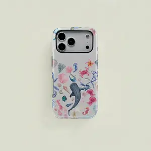 One marine creature design: seashell, conch, jellyfish. Simple design, dual-layer protective case, sturdy and durable 2-in-1. Compatible with iPhone 17/16/15/14/13/12/11 Pro Max/Plus/Pro, Samsung Galaxy S25/S24/S23 Ultra series. Couple phone case.