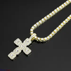 Men's & Women's Iced Out Cross Necklace - Gold/Silver Plated Hip Hop CZ Crystal Tennis Chain, Men's Jewelry Chains
