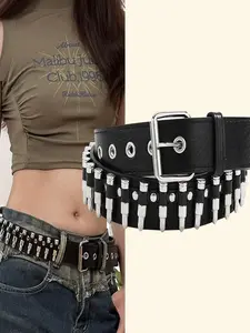Unisex PU Bullet Head Outdoor Sports Belt, Street Style Belt, Rivet Decorated Belt, Punk Style Rivet Decorative Waistband, Stylish Versatile Gift for Family & Friends