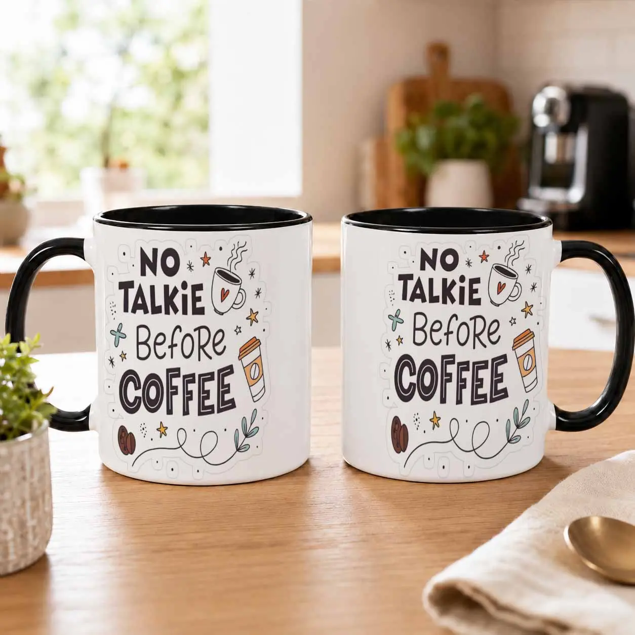 No Talkie Before Coffee Ceramic Mug (11oz/15oz)  Sarcastic Caffeine Humor Quote Print  Durable Dishwasher Safe Heat Resistant Design  Perfect For Morning Routine  Home Office Desk  Birthday Gift For Coworkers Or Friends.