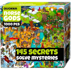 QUOKKA 1000 Piece Puzzle for Adults Norse Gods – Adult Puzzles with Secret Tasks & Immersive Audio Story of Ancient Myths and Legends