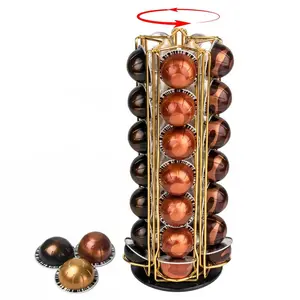 35 Coffee Pods Holder - Gold - 360° Spinning Coffee Pod Carousel Stand | Holds 35 Capsules | Compact Countertop Organizer with Silent Rotation, Durable & Modern