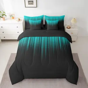 Abstract Ombre Comforter Set with Sheets,Teens,Teal and Black Girls 7 Piece Bedding Set,Fashion Modern Women Bed in a Bag,Bedroom Collection