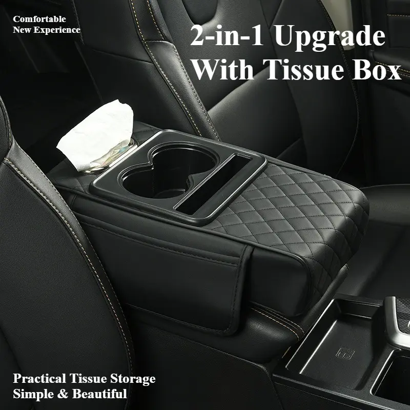 UDROLL Universal Car Interior Organizer, 4-in-1 Center Console Armrest Pad with Cup Holder, Phone Storage & Travel Pocket for Long-Distance Driving