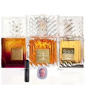 Khamrah, Khamrah Qahwa & Khamrah Dukhan Eau De Parfum Sprays 100ML (3.4 OZ) – Unisex Long Lasting Fragrance – 3 Pack Gift Set – Premium Middle Eastern Perfume comes with 5ml refillable bottle and scented card fresh spicy note