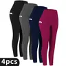 Women's Skinny Yoga Leggings 4-Piece Pack - High-Waisted Solid Synthetics, Side Pockets, Quick Dry, Slim Fit, Skinny Sportswear, Fitness Sport Ready Activewear for Gym & Leisure