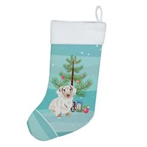 Unisex Polyester Dapple Dachshund No.2 Christmas Stocking with Hanger, 18x13.5 in, Single Adult Festive Home Decor Gift, Home & Festive Party Supplies