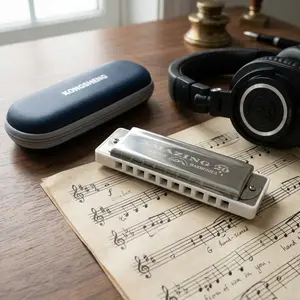 KONGSHENG AM20 10-Hole White Harmonica - Richter Tuning, Bright Tone, Durable Diatonic Playability, Stainless Steel Covers, Ideal Gift for Musical Instrument Enthusiasts