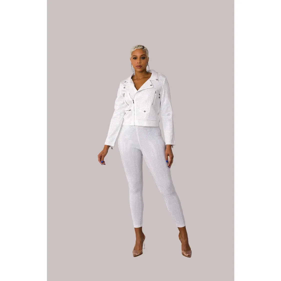 Suede Moto Jacket with Allover Diamonds - 82022