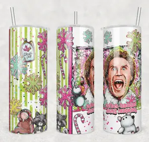 Funny Holiday Elf-Inspired Tumbler 20oz 30oz 40oz Christmas Movie Cup with Candy Cane Snowflake Design Double-Wall Stainless Steel Insulation for Festive Drinkware