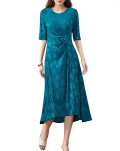 Lexusa Wedding Guest Dress Calf Length Half Sleeve Crew Neck Floral Formal Dresses for Women LE-LQ003