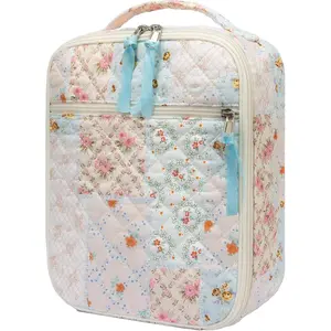 Cotton Quilted Lunch Box for Women, Cute Insulated Lunch Bag, Coloful Floral Lunch Tote for Work Picnic Travel Office (coloful floral, M)
