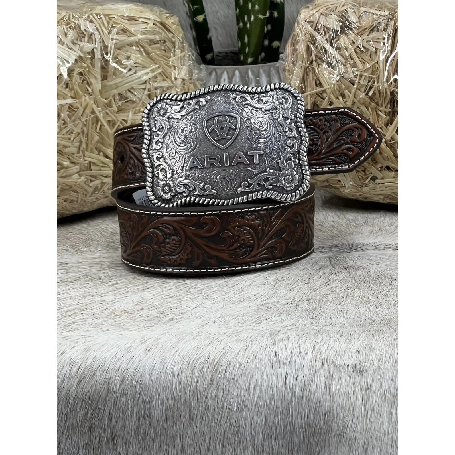 Men's Straight Floral Buckle Belt