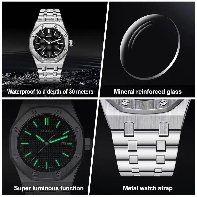 Buy One Get One Free – AIMANA Fashion & Versatile Watch with Original Swiss Movement, Calendar Function, Mechanical Style, Sapphire Crystal, Alloy Strap, Luminous and Waterproof Design