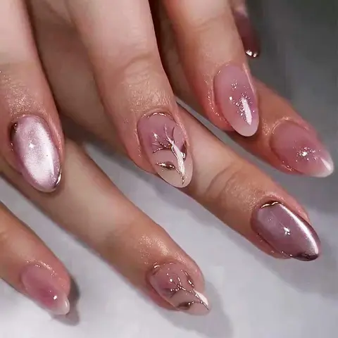 Rose Flower Pattern Glossy Fake Nails with Nail File & Tape, 24pcs Removable False Nails for Women Girls DIY Nail Art, Effortless Press on Nails Manicure, Nails Press Ons