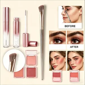 A minimalist beauty 3-piece set for enhancing and shaping, featuring long-lasting waterproof and quick-drying properties with vibrant spring apricot mini makeup products