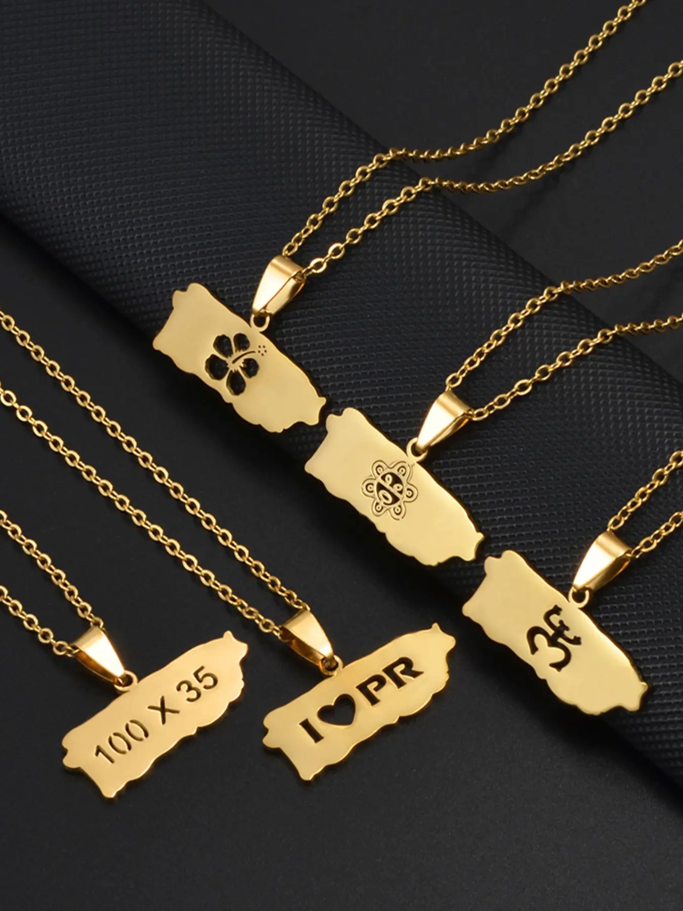 1Piece Puerto Rico Map I LOVE PR Hibiscus Flowers Mask 100 X 35 Mi Patria Necklaces Statement Necklace Stainless Steel Jewelry