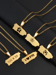1Piece Puerto Rico Map I LOVE PR Hibiscus Flowers Mask 100 X 35 Mi Patria Necklaces Stainless Steel Jewelry