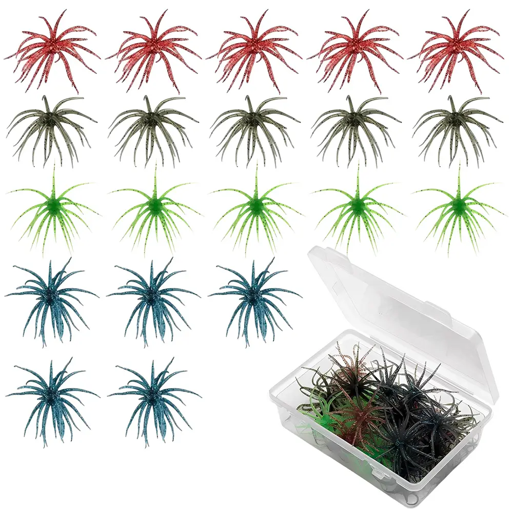 20pcs Octopus‑Shaped Soft Plastic Fishing Lure Kit with Storage Box, Silicone Swim Bait for Freshwater Saltwater Bass Trout Outdoor Angling Fishing Accessories