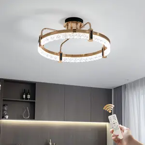 Modern Gold Ceiling Light, Dimmable LED Chandelier With Acrylic In Crystal Shape, 1-Ring Pendant Lighting Fixtures For Dining Room Living Room