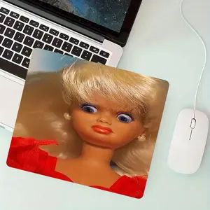 Retro 80s Fashion Doll Square Mouse Pad, Non-Slip Rubber Base with Stitched Edges, Small Gaming Desk Mat for Gamer Office Home Decor, Desk Accessories