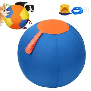 Jumbo Inflatable Herding Ball for Dogs, Giant Durable Tear-Resistant Big Play Ball with Handle Cover & Air Pump for Outdoor Exercise & Interactive Play