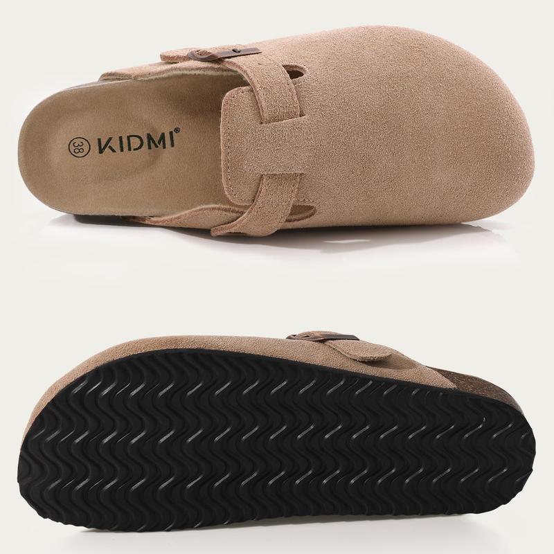 KIDMI Genuine Suede Clogs for Women Men Soft Cork Footbed Leather Mules Comfort Potato Shoes with Arch Support Outdoor Nonslip Walking Shoes