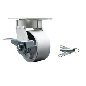 212 MAIN KP30 Series Heavy Duty Kingpinless Swivel Top Plate Caster, Abrasion Resistant Semi-Steel Cast Iron Wheel, 4 in. Size with Bronze Bearings, Side Lock Brake & Bolt-On Swivel Lock for Heavy Loads (SCC-KP30S420-SSBZ-SLB-BSL)