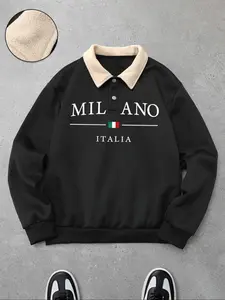 Men's Polo Collar Pullover Sweatshirt, Letter Print Design, Comfortable Fabric, Casual Fashion, Loose Fit, Fall & Winter Wear