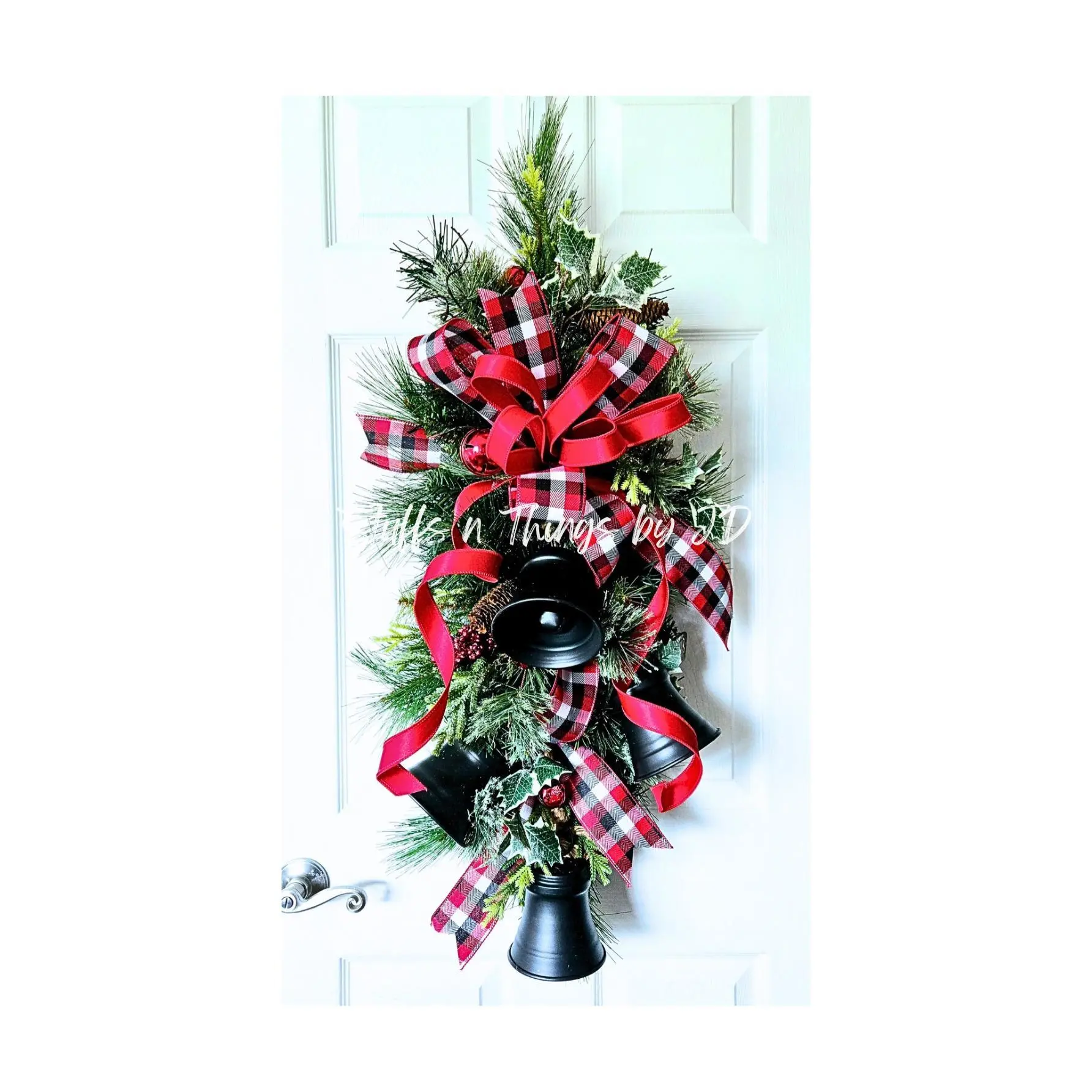Christmas Wreath - Rustic Black Bells Farmhouse Style Swag