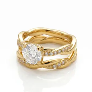 2-piece  Gold Elegant Ring with Sparkling CZ for Stacking, Perfect Gift for Women