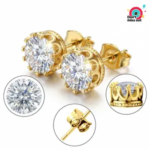 [New Arrival] Crown-Set Round Stud Earrings | S925 Sterling Silver | 4-Prong Setting Design | An Ideal Gift for All Ages | 14K Gold-Plated Cubic Zirconia Studs | Hypoallergenic Material Studearrings