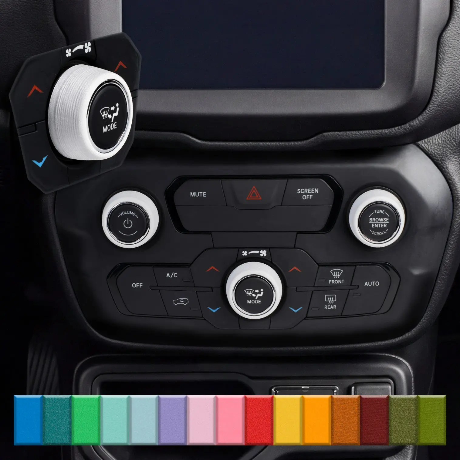 For Jeep Renegade 2018-2023 - Knob Press-Fit Covers | 3-Knob Set Choose Your Color! Precision Fit For a Snug Fit That Stays In Place With No Tape or Adhesive. Made with High Quality Materials That Won't Warp or Fade! Made In The USA