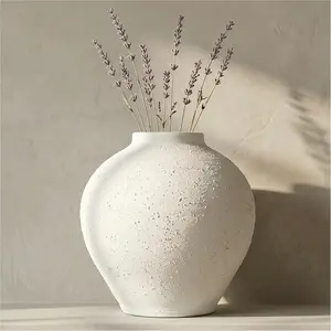 Large 11" White Ceramic Vase, Rustic Farmhouse for  Decor, Modern Minimalist Vase for Living Room Table, Fireplace, Bedroom, Wedding Centerpiece (Floating Sand White)