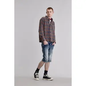 rr Men's Diego Denim Shorts - Mensfashion Vintage Casual Streetwear Outfits Bottoms with Embroidery Detailing, Leather Accents, Graphic Design, and Pockets