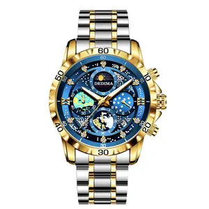 Men's Starry Sky Quartz Watch - Waterproof 30M, Luminous, Casual Sports, Silver & Blue Face, 42mm Dial, Stainless Steel Strap, Wholesale New Hot-Selling Item