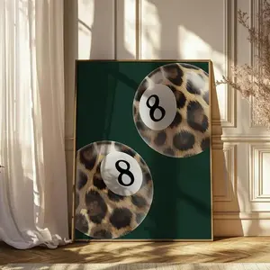Dark Green Poster Prints 8 Pool Ball Print Preppy Apartment Decor Lucky Poster Above Bed Art Cheetah Wall Art Billiard Ball Cheetah Lucky No No Frame