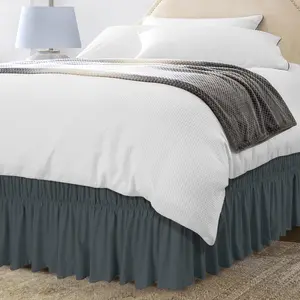 Elastic Bed Ruffle - Easy Wrap Around Ruffle - Microfiber Bed Skirt with Adjustable Elastic Belt 16 Inch Tailored Drop - Hotel Quality Bedskirt, Fade Resistant (, Grey)