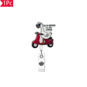 1PC Glittery Silly Goose Red Scooter “SILLY GOOSE on the LOOSE” Retractable ID Lanyard Clip Fun Personalized Badge Holder For Nurses, Doctors, Teachers, or as Gifts