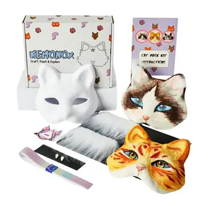 Pre Felted Therian Cat Mask Kit - Fleeced Cat Mask Base with Faux Fur, Eye Mesh and Cat Like Fuzzy Fabric - Felted for You, Skip the Messy Work - Premium All-in-One Therian Mask Kit Box Paint