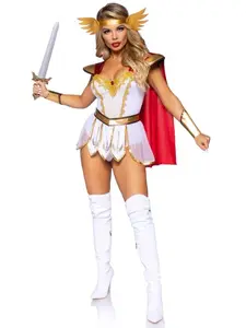 Thor Princess-Inspired Costume Stretchy White Bodysuit with Gold Detailing Red Cape Detachable Skirt Leaf Crown Arm Wristlets for Halloween Cosplay Events